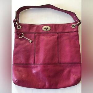 Fossil Pebbled Genuine Leather Turn Lock Mauve Pinkish Shoulder Bag Purse